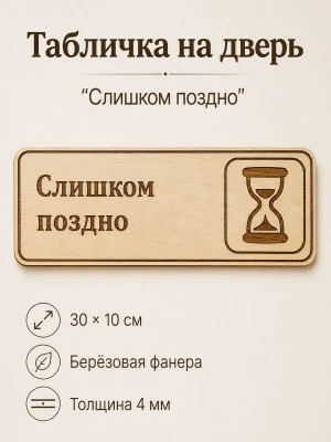 Табличка "Слишком поздно" 30х10 см